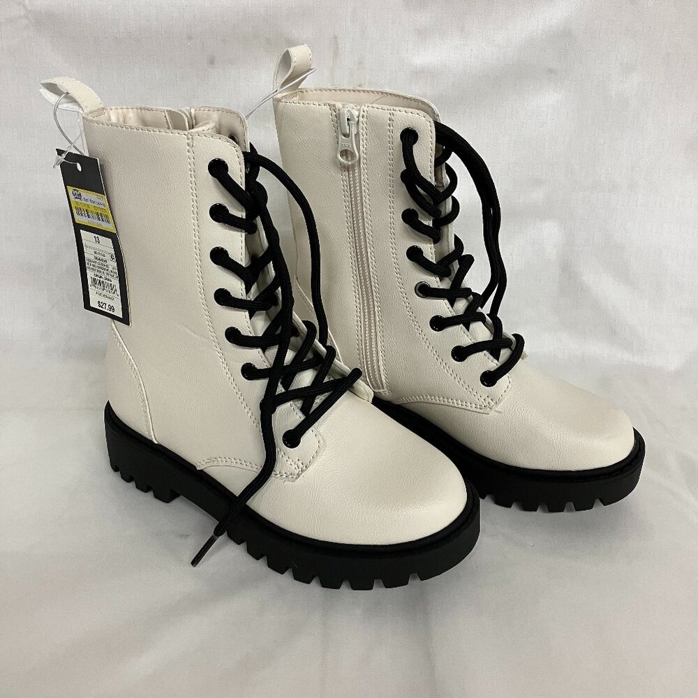 art class White Kids Lace-Up Combat Boots with Black Soles